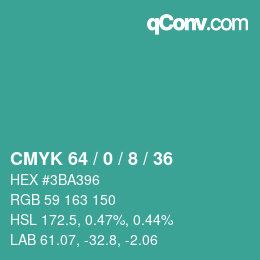 カラーコード: CMYK 64 / 0 / 8 / 36 | qconv.com