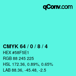 カラーコード: CMYK 64 / 0 / 8 / 4 | qconv.com