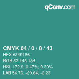 カラーコード: CMYK 64 / 0 / 8 / 43 | qconv.com