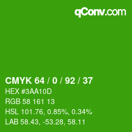 颜色代码: CMYK 64 / 0 / 92 / 37 | qconv.com
