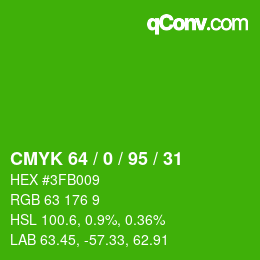 Farbcode: CMYK 64 / 0 / 95 / 31 | qconv.com
