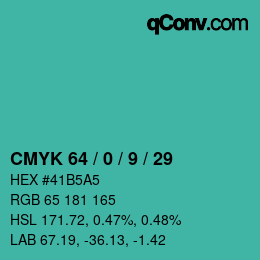 Color code: CMYK 64 / 0 / 9 / 29 | qconv.com