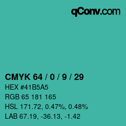 Color code: CMYK 64 / 0 / 9 / 29 | qconv.com