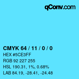 Color code: CMYK 64 / 11 / 0 / 0 | qconv.com