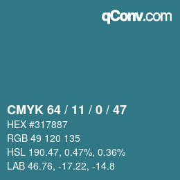 Código de color: CMYK 64 / 11 / 0 / 47 | qconv.com