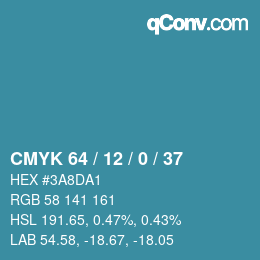 颜色代码: CMYK 64 / 12 / 0 / 37 | qconv.com