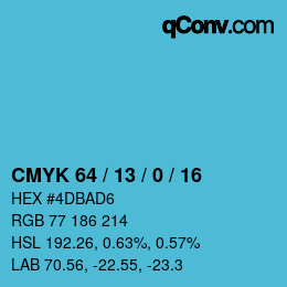 Code couleur: CMYK 64 / 13 / 0 / 16 | qconv.com