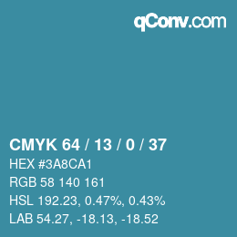 Color code: CMYK 64 / 13 / 0 / 37 | qconv.com