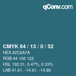 Farbcode: CMYK 64 / 13 / 0 / 52 | qconv.com