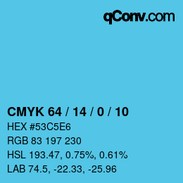 颜色代码: CMYK 64 / 14 / 0 / 10 | qconv.com