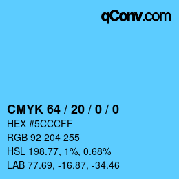颜色代码: CMYK 64 / 20 / 0 / 0 | qconv.com