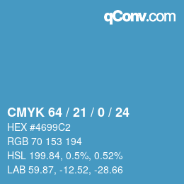 颜色代码: CMYK 64 / 21 / 0 / 24 | qconv.com