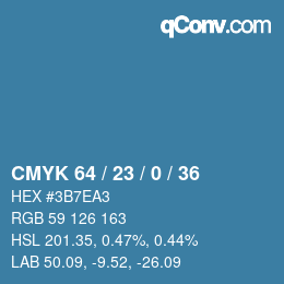 Farbcode: CMYK 64 / 23 / 0 / 36 | qconv.com