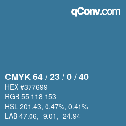 颜色代码: CMYK 64 / 23 / 0 / 40 | qconv.com