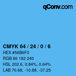 颜色代码: CMYK 64 / 24 / 0 / 6 | qconv.com