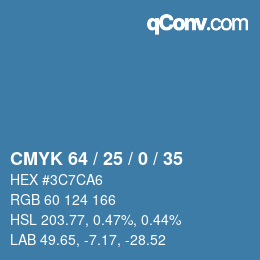 颜色代码: CMYK 64 / 25 / 0 / 35 | qconv.com