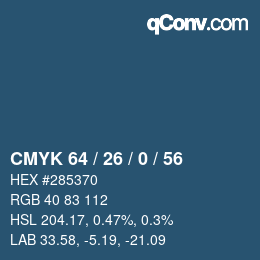 カラーコード: CMYK 64 / 26 / 0 / 56 | qconv.com