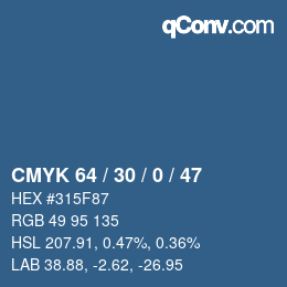 颜色代码: CMYK 64 / 30 / 0 / 47 | qconv.com