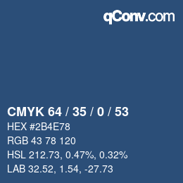 颜色代码: CMYK 64 / 35 / 0 / 53 | qconv.com