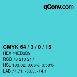 颜色代码: CMYK 64 / 3 / 0 / 15 | qconv.com
