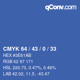 Color code: CMYK 64 / 43 / 0 / 33 | qconv.com