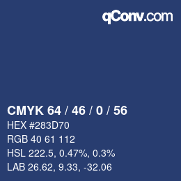 Color code: CMYK 64 / 46 / 0 / 56 | qconv.com