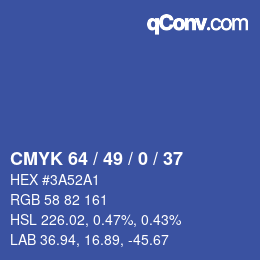 Color code: CMYK 64 / 49 / 0 / 37 | qconv.com