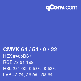 Color code: CMYK 64 / 54 / 0 / 22 | qconv.com