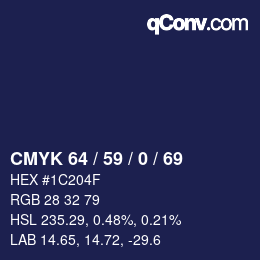 カラーコード: CMYK 64 / 59 / 0 / 69 | qconv.com