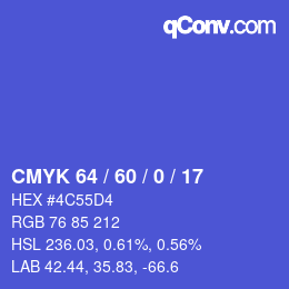 颜色代码: CMYK 64 / 60 / 0 / 17 | qconv.com