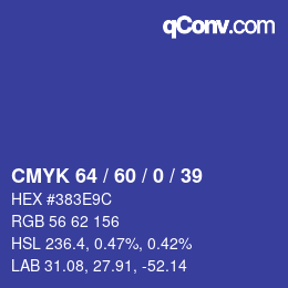 カラーコード: CMYK 64 / 60 / 0 / 39 | qconv.com