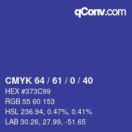 カラーコード: CMYK 64 / 61 / 0 / 40 | qconv.com