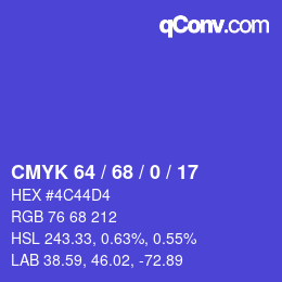 Color code: CMYK 64 / 68 / 0 / 17 | qconv.com