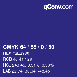 Color code: CMYK 64 / 68 / 0 / 50 | qconv.com