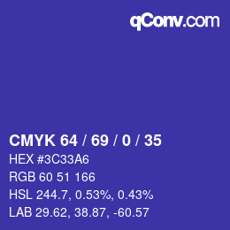 Color code: CMYK 64 / 69 / 0 / 35 | qconv.com