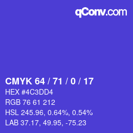 颜色代码: CMYK 64 / 71 / 0 / 17 | qconv.com