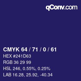 颜色代码: CMYK 64 / 71 / 0 / 61 | qconv.com