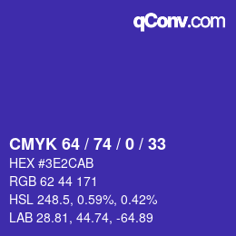 Color code: CMYK 64 / 74 / 0 / 33 | qconv.com