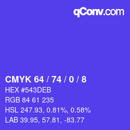 カラーコード: CMYK 64 / 74 / 0 / 8 | qconv.com