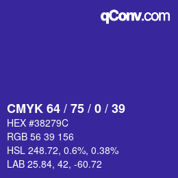 颜色代码: CMYK 64 / 75 / 0 / 39 | qconv.com