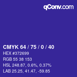Color code: CMYK 64 / 75 / 0 / 40 | qconv.com