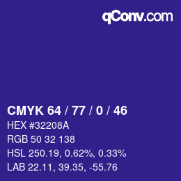 Color code: CMYK 64 / 77 / 0 / 46 | qconv.com