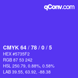 颜色代码: CMYK 64 / 78 / 0 / 5 | qconv.com