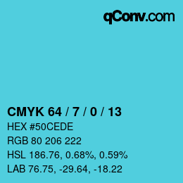 颜色代码: CMYK 64 / 7 / 0 / 13 | qconv.com