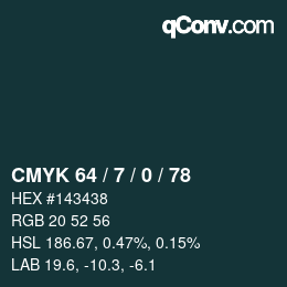 Farbcode: CMYK 64 / 7 / 0 / 78 | qconv.com
