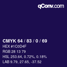 Color code: CMYK 64 / 83 / 0 / 69 | qconv.com