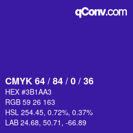 カラーコード: CMYK 64 / 84 / 0 / 36 | qconv.com
