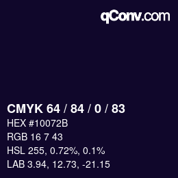 Color code: CMYK 64 / 84 / 0 / 83 | qconv.com