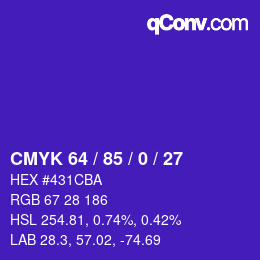 カラーコード: CMYK 64 / 85 / 0 / 27 | qconv.com