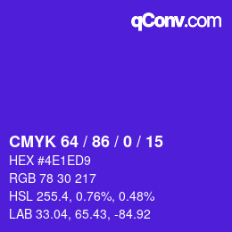 カラーコード: CMYK 64 / 86 / 0 / 15 | qconv.com